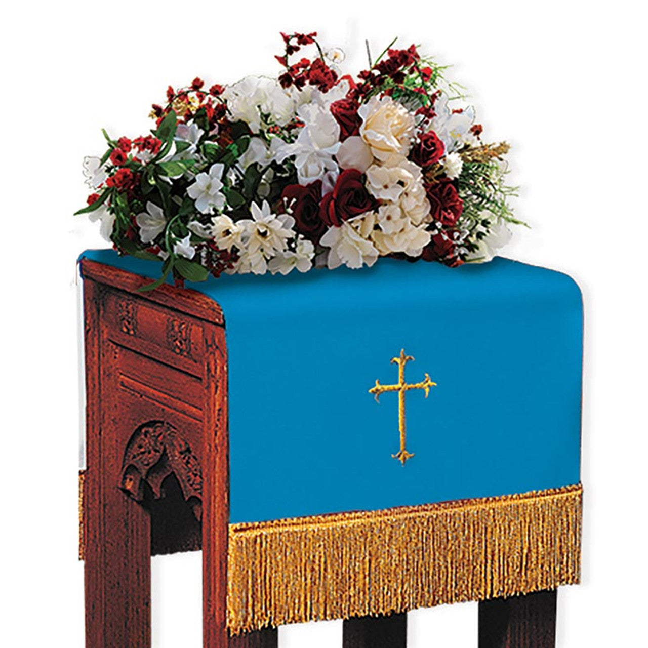 Reversible Fleur-de-Lis Cross Flower Stand Cover - Blue/White