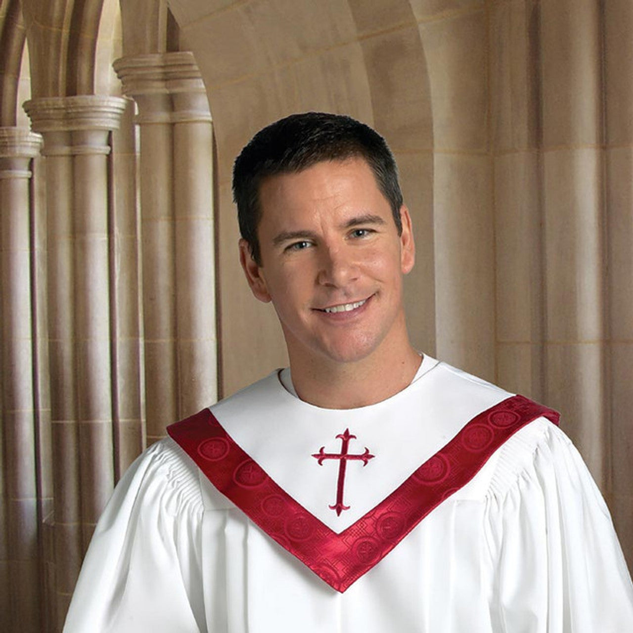 Custom Canterbury Reversible Choir Stole - White with Vermillion Accent