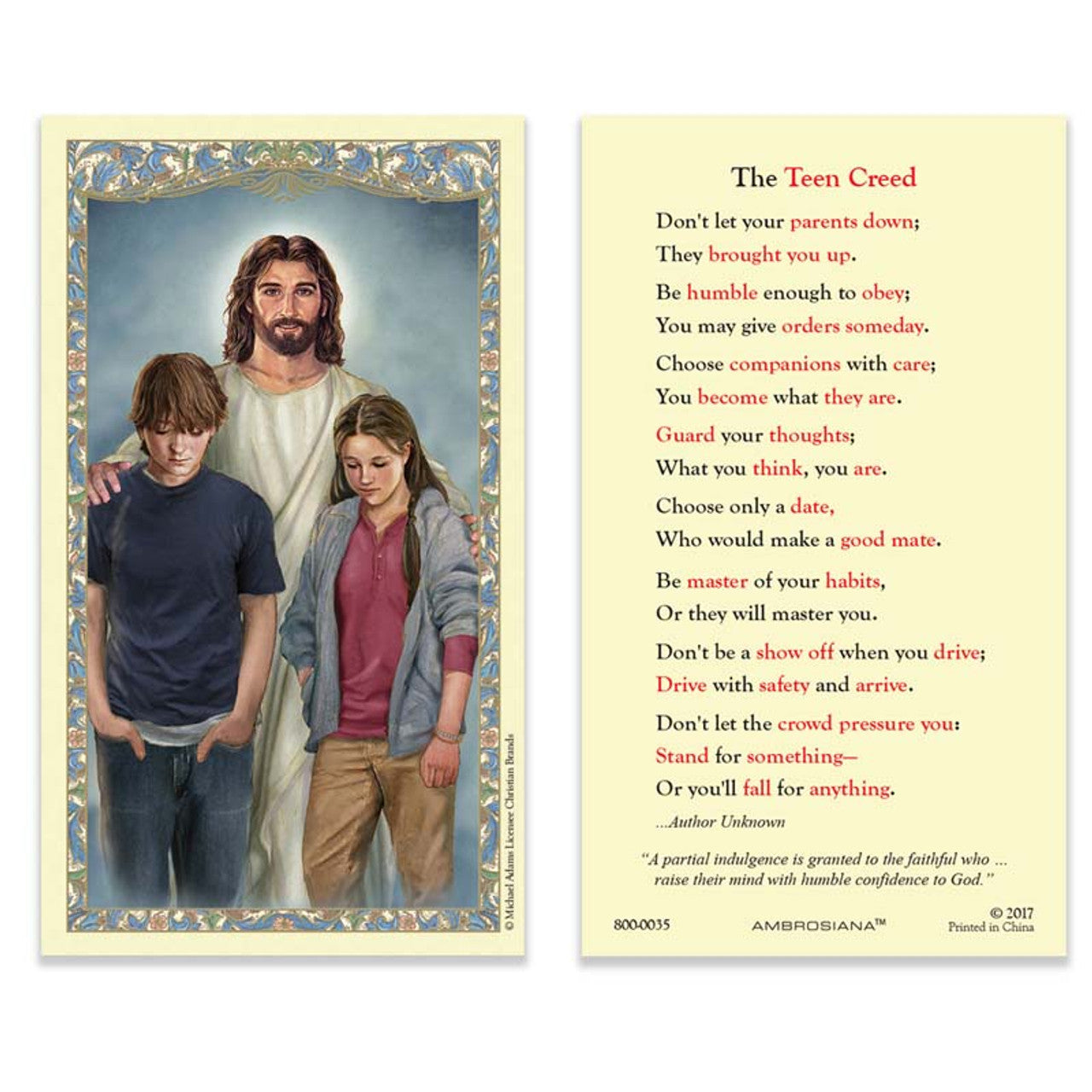 The Teen Creed Laminated Holy Card - 25/pk