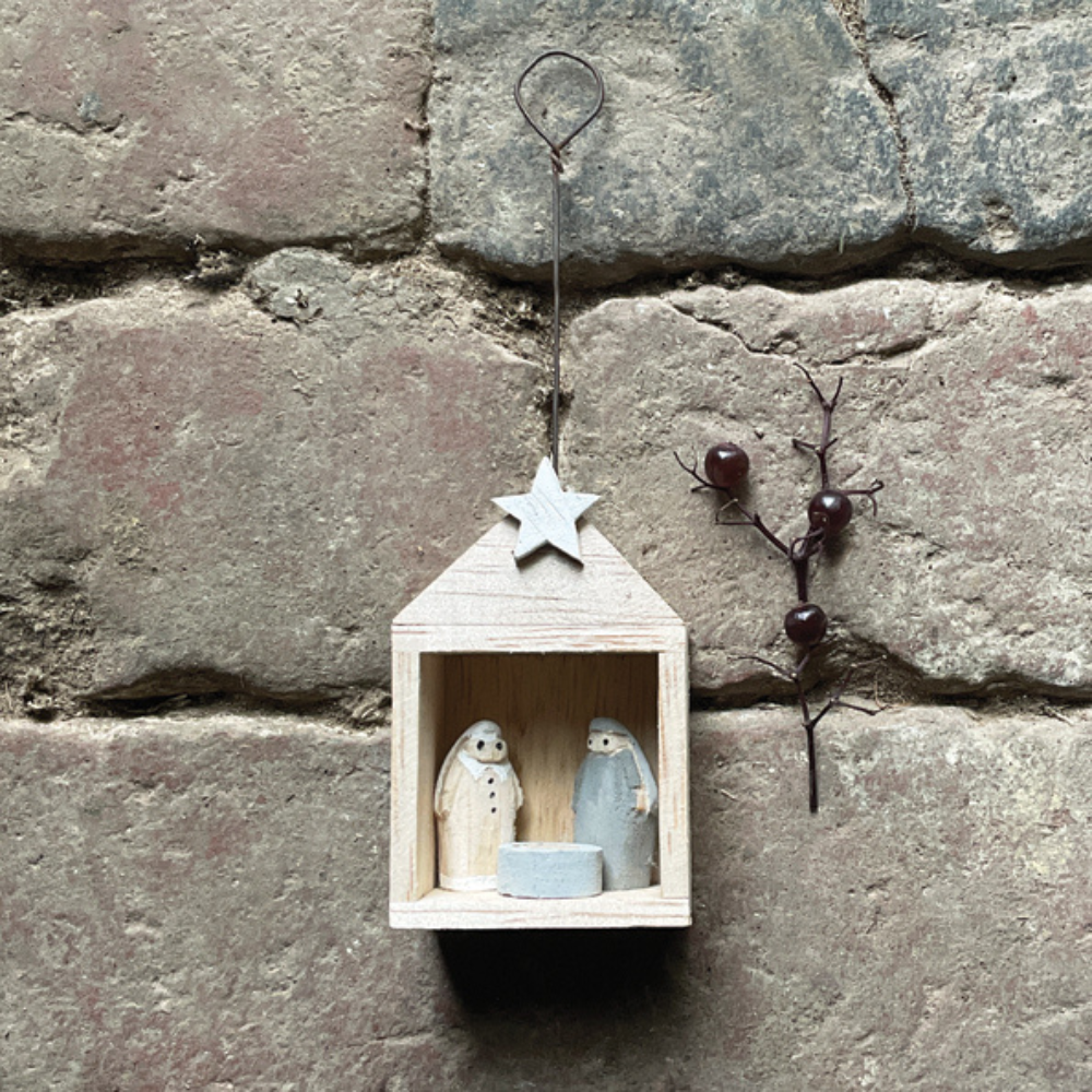 Hanging Tiny Nativity Set In Stable