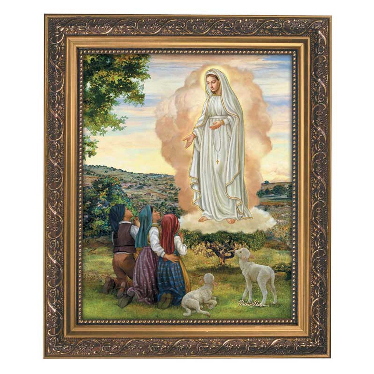 Our Lady of Fatima Ornate Gold Finish Gold Tone Framed Print