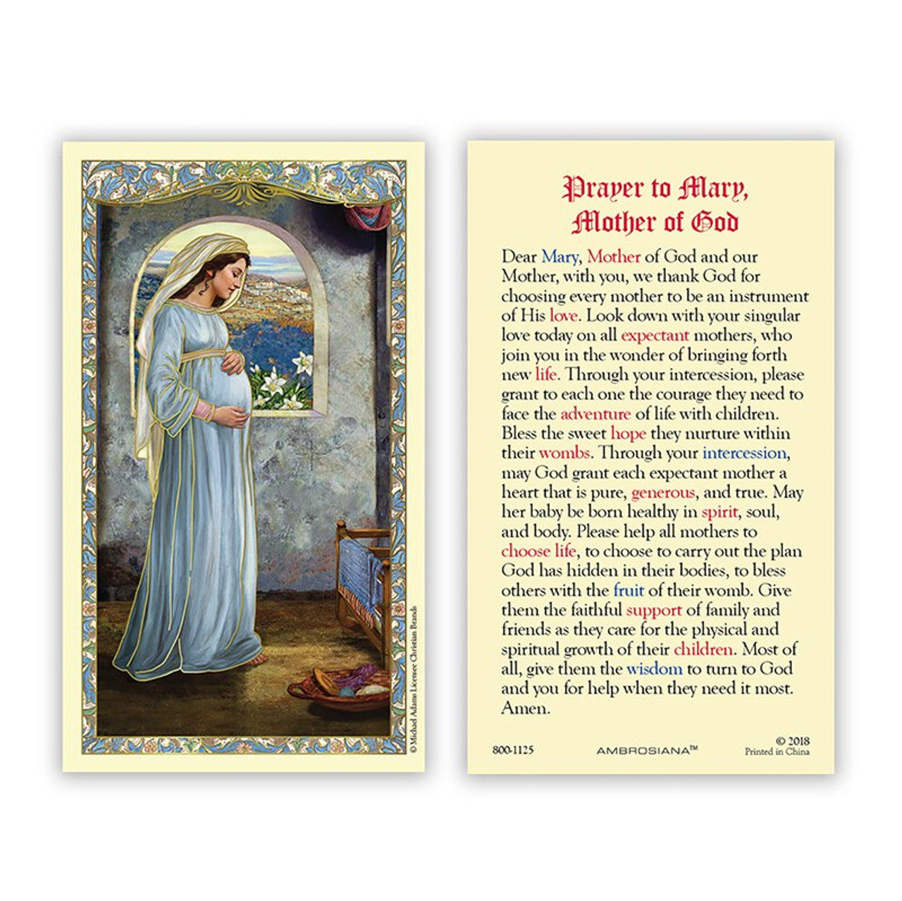 Laminated Holy Card: Mary, Mother of God - 25/pk