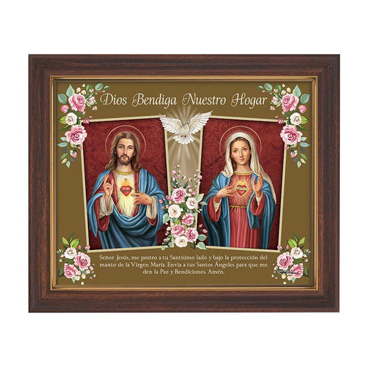 God Bless Our Home Wood Tone Framed Print - Spanish