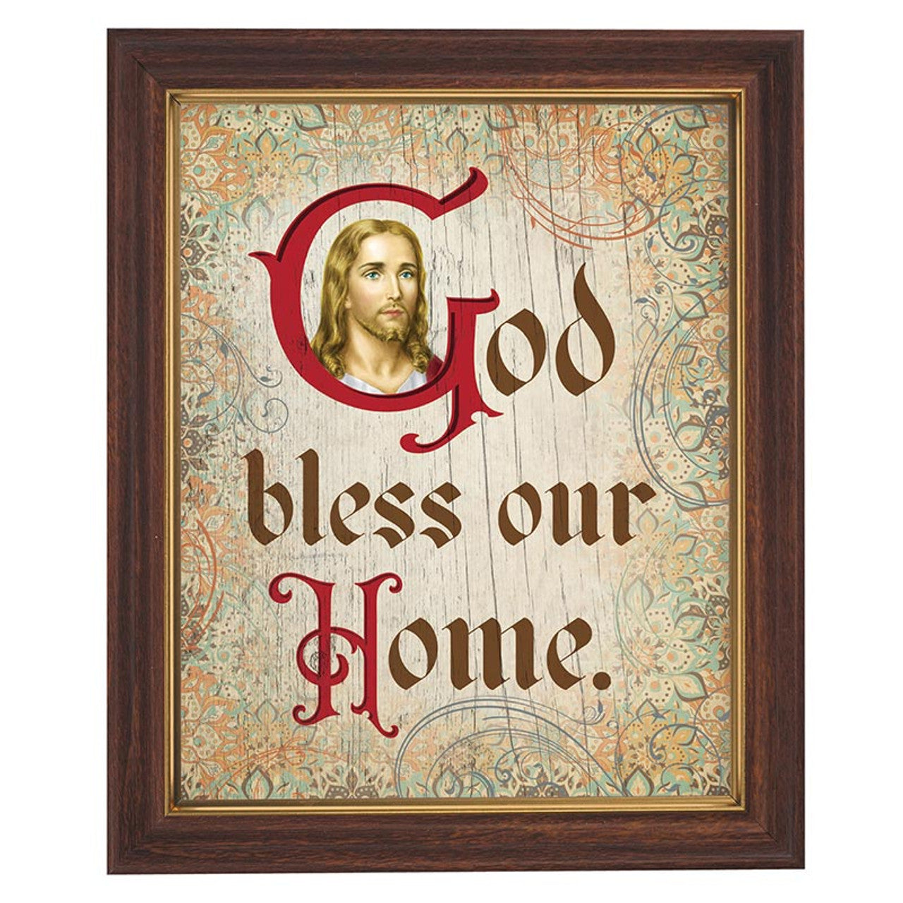 God Bless Wood Tone Framed Print