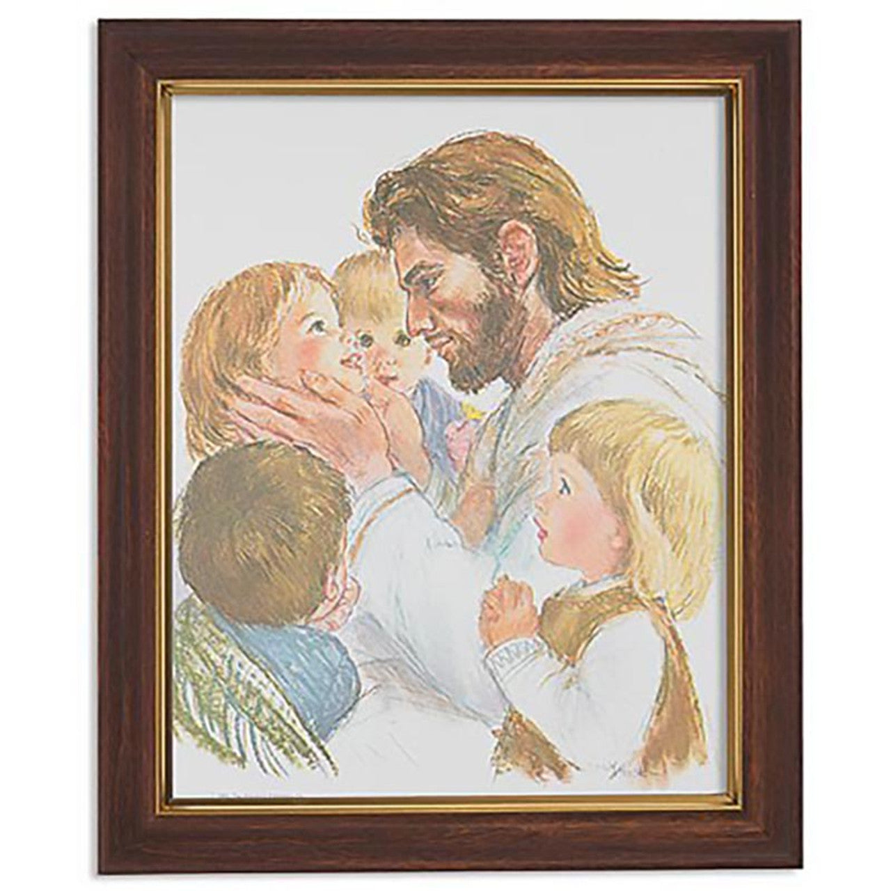 Hook: Christ with Children Wood Tone Framed Print