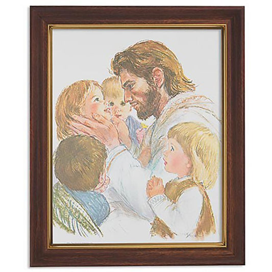 Hook: Christ with Children Wood Tone Framed Print