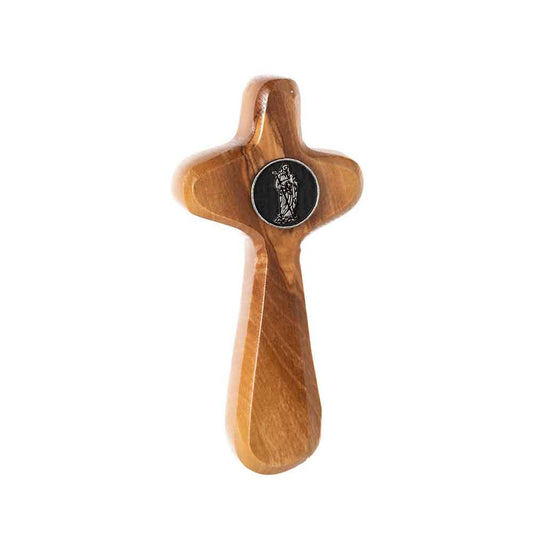 Olive Wood Pocket Cross with Good Shepherd Medallion