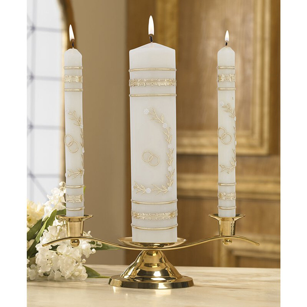 Flowers  Rings Wedding Candle Unity Set