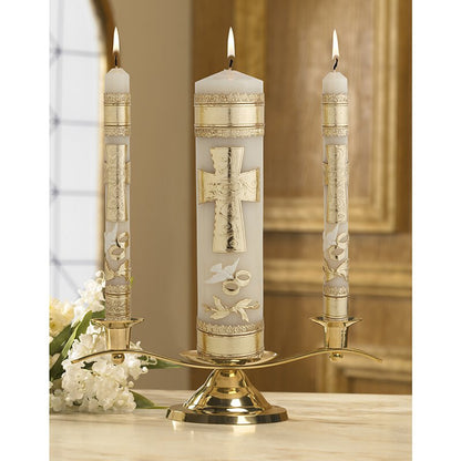 Cross  Rings Wedding Candle Unity Set