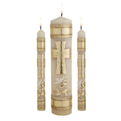 Cross  Rings Wedding Candle Unity Set