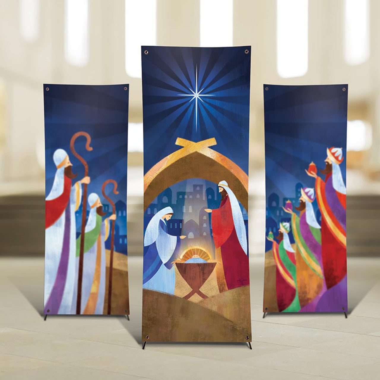 Let us Adore Him Nativity X-Stand Banner Set - Set of 3