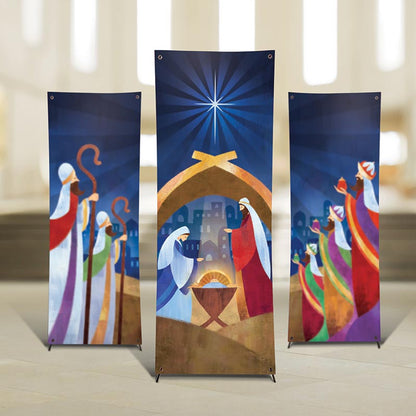 Let us Adore Him Nativity X-Stand Banner Set - Set of 3