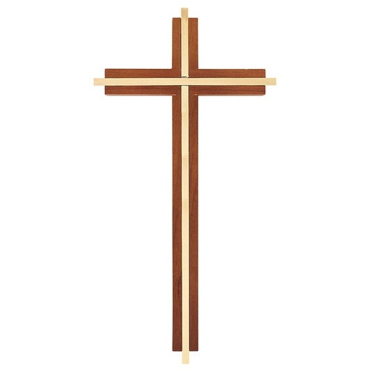 10" H Maple Hardwood Walnut Cross With Gold-Plated Inlay