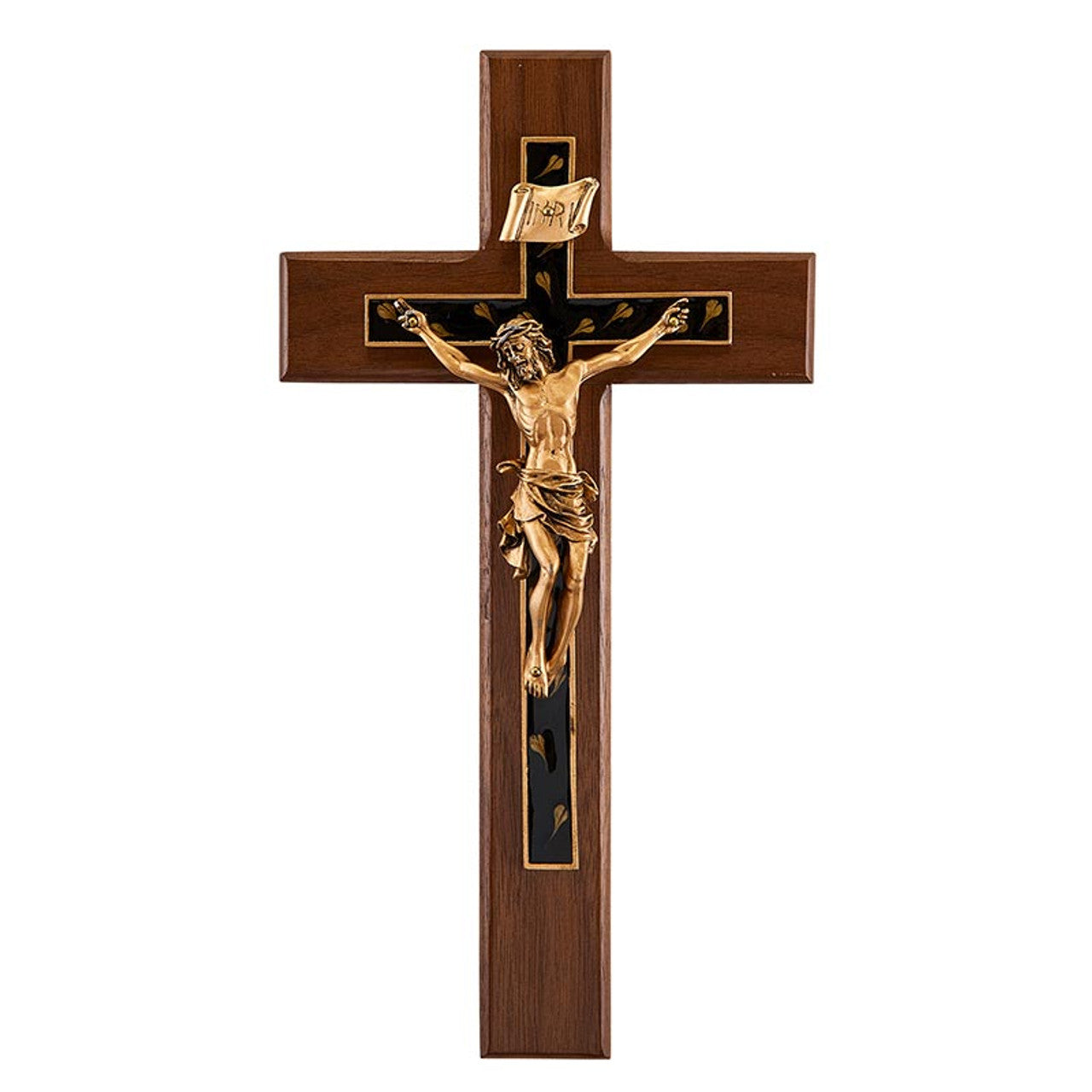Crucifix with Floral Design - Golden Brown