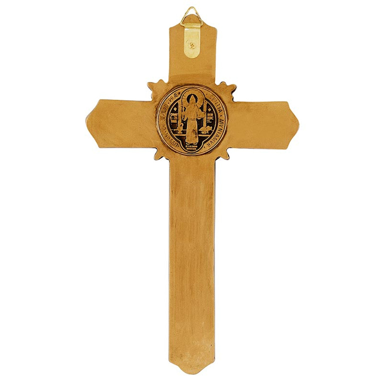 9" H Saint Benedict Antique Gold Fleur-De-Lis Wall Crucifix