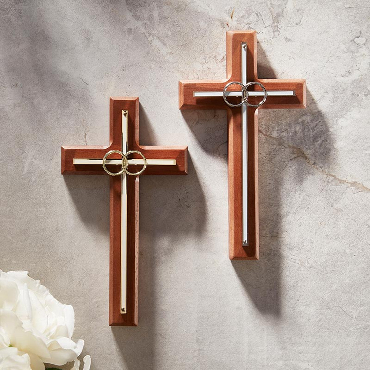 Overlay Wedding Cross With Gold Rings