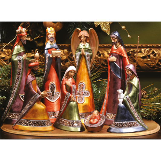 8 Piece Glitter Trimmed Nativity Set