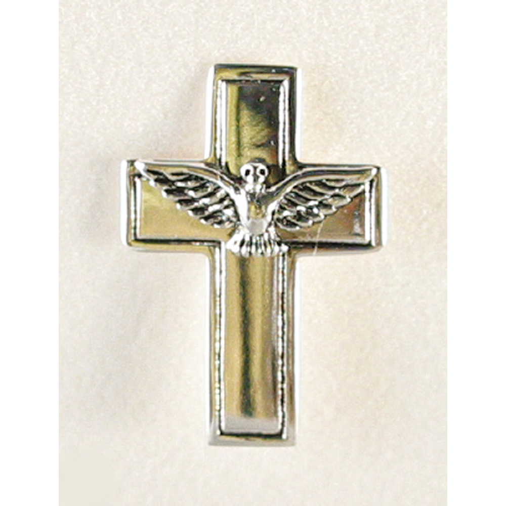 Sterling Silver Box Cross and Dove Pin