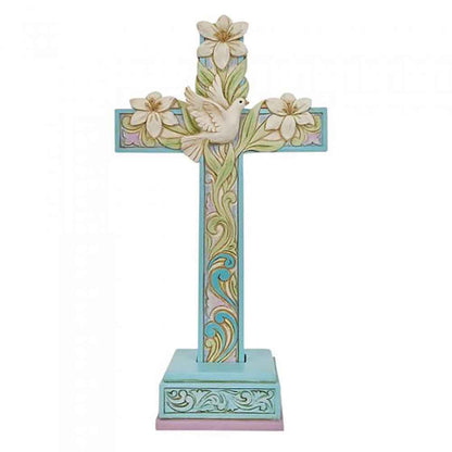 Cross with Lilies and Dove Figurine