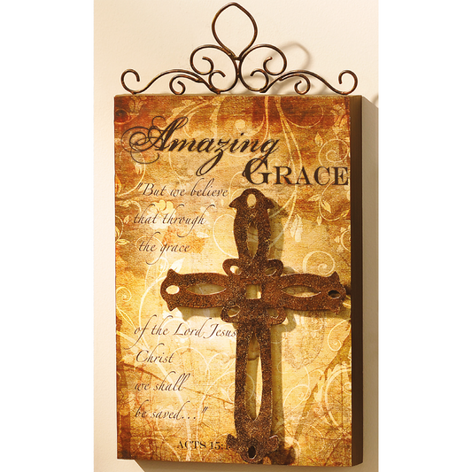 Amazing Grace Wall Plaque with Metal Cross