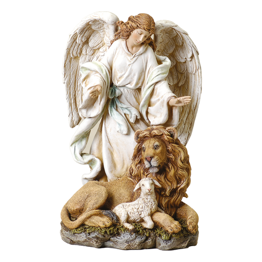 10" Angel with Lion & Lamb Figure