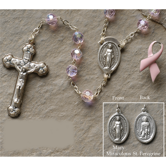 Breast Cancer Rosary with Pin