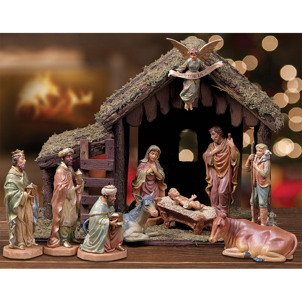 6” Scale 10 Piece Nativity Set with Wood Stable