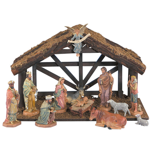 6” Scale 12 Piece Nativity Set with Wood Stable