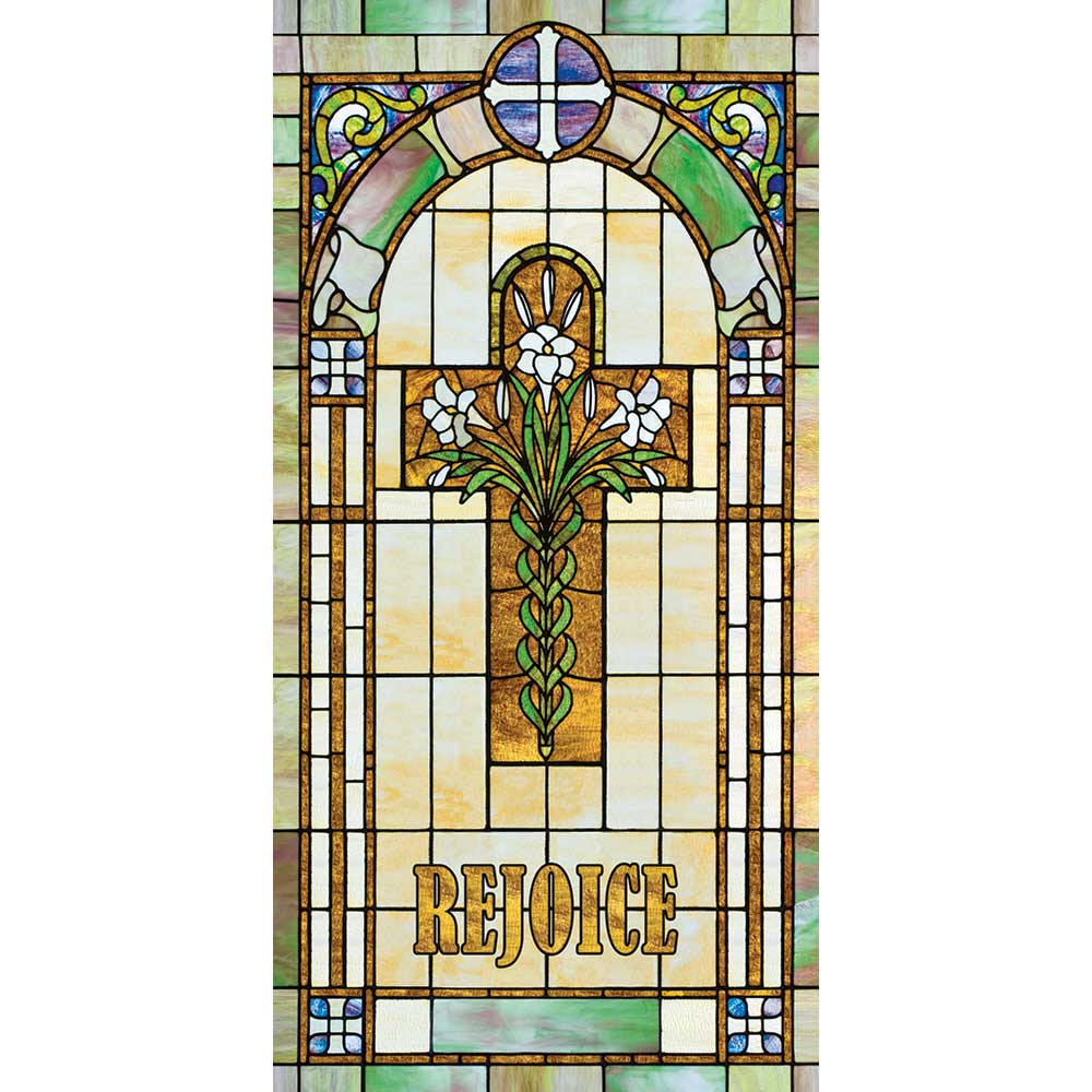 Stained Glass Rejoice with Lilies Banner