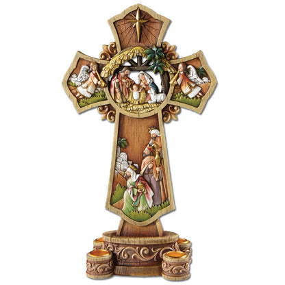 Nativity Cross Advent Candle Holder