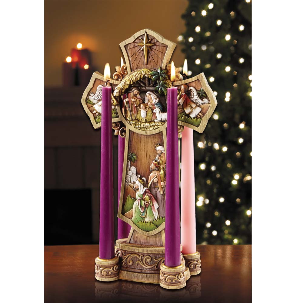 Nativity Cross Advent Candle Holder