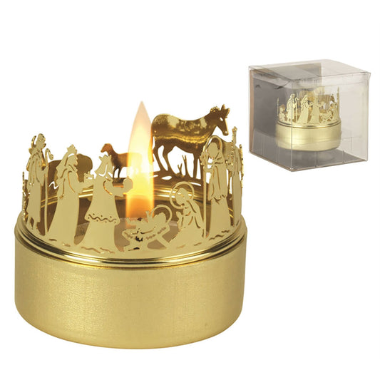 Gold Nativity Candleholder with Tealights