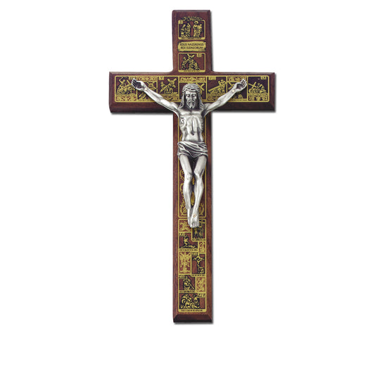 12" Walnut Stations of the Cross with Holy Shroud, Style JC1226E