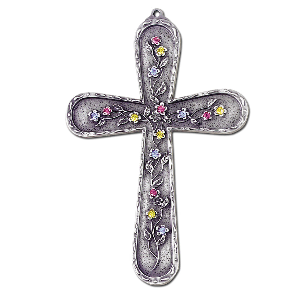 6.5" Pewter Floral Cross