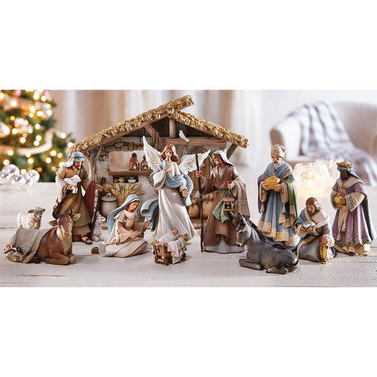6" Scale 12 Piece Nativity Set with Resin Creche