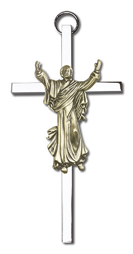 4 inch Antique Gold Risen Christ on a Polished Silver Finish Cross